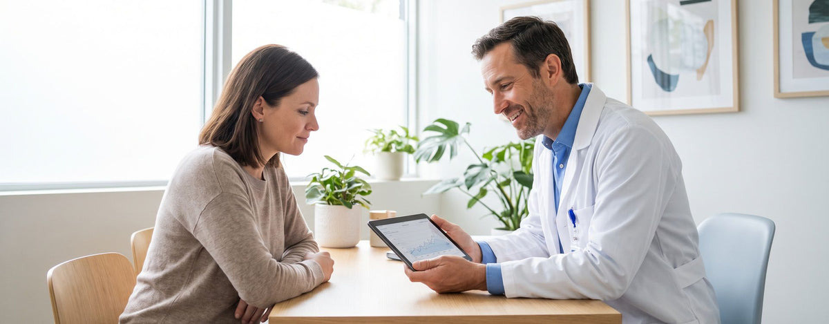 Arzt bespricht Blutwerte mit Patientin, Symbolbild für Homocystein und Herz-Kreislauf-Gesundheit