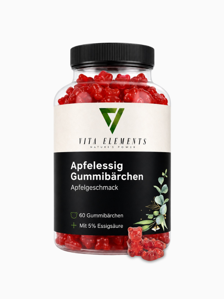 Vita Elements Apfelessig Gummibärchen, 60 Stück mit Vitamin B9 und B12, veganes Nahrungsergänzungsmittel