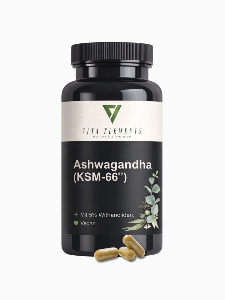 Vita Elements Ashwagandha KSM-66 Kapseln, 180 Stück mit 600mg Ashwagandha pro Tagesdosis