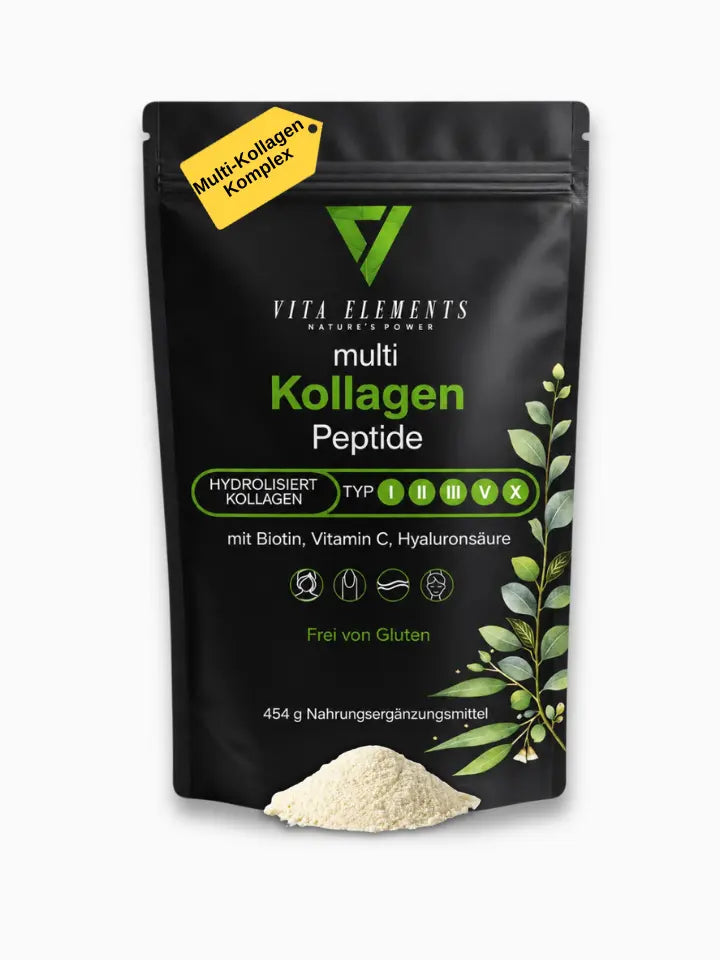 Vita Elements Multi Kollagen Peptide Pulver, 454g geschmacksneutrales Nahrungsergänzungsmittel mit Biotin, Vitamin C und Hyaluronsäure