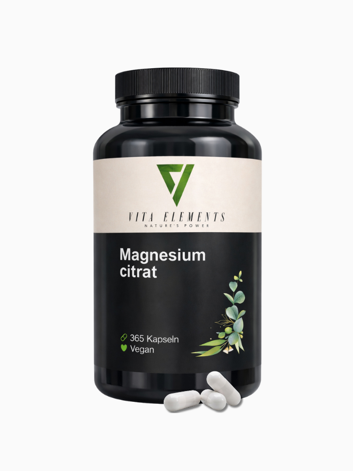 Vita Elements Magnesiumcitrat Kapseln, 365 Stück mit 360mg Magnesium pro Tagesdosis