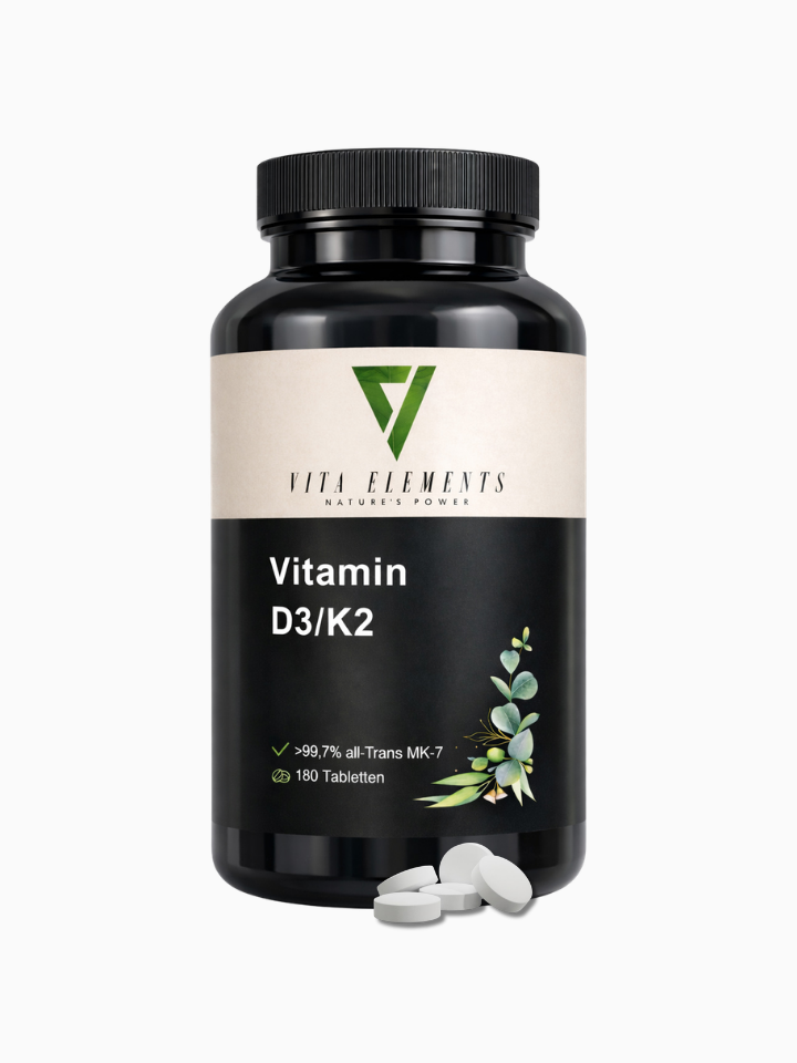 Vita Elements Vitamin D3/K2 Tabletten, 180 Stück mit 125µg Vitamin D3 und 100µg Vitamin K2